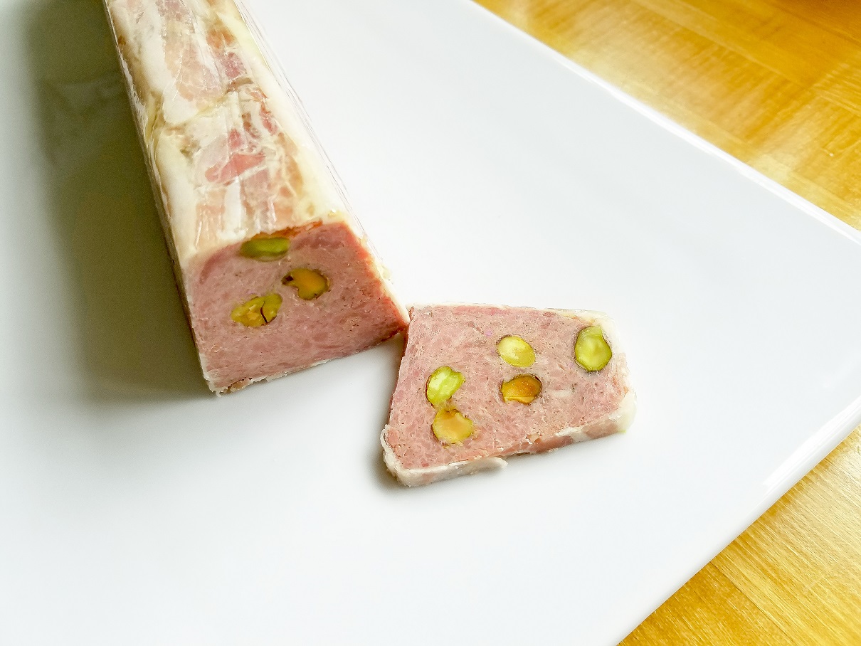 pancetta-wrapped pistachio and pork terrine
